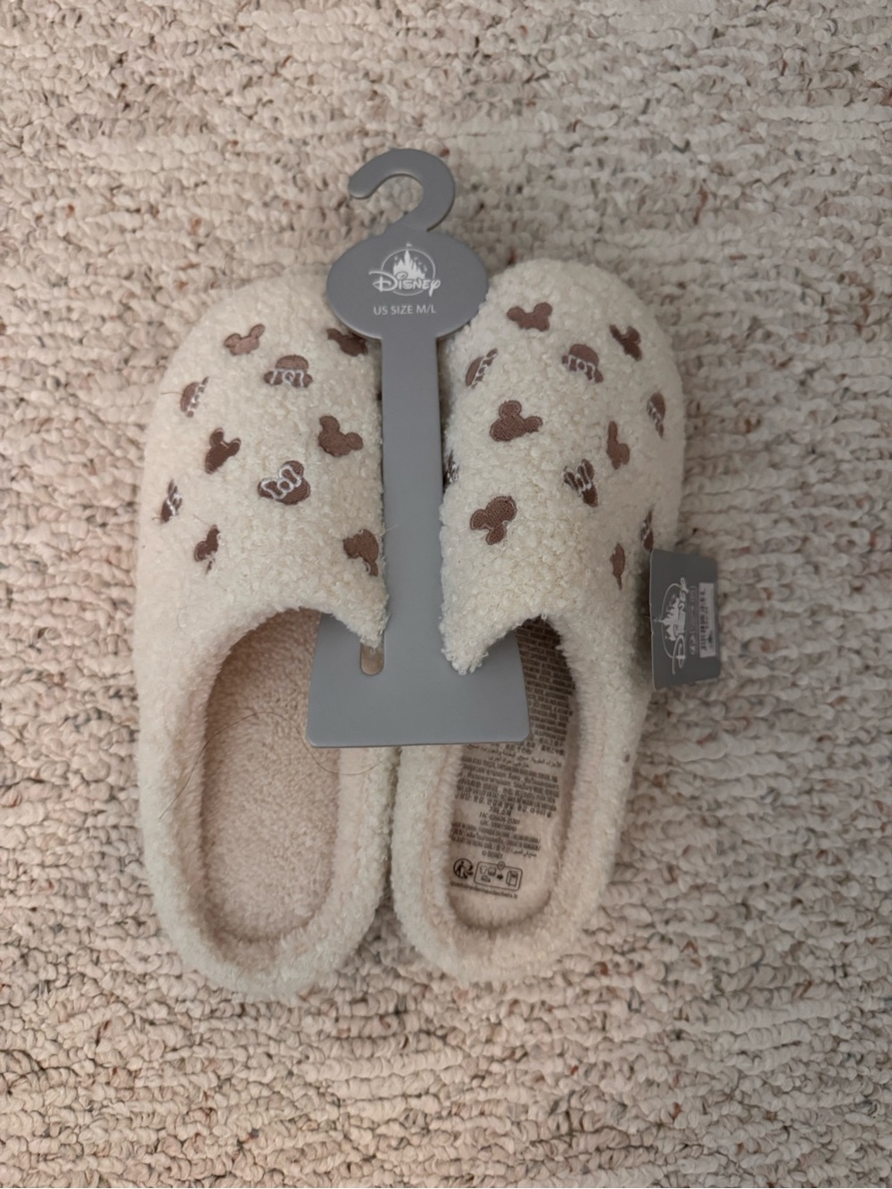 Disney Cream Sherpa Slippers with Brown Mickey Motifs